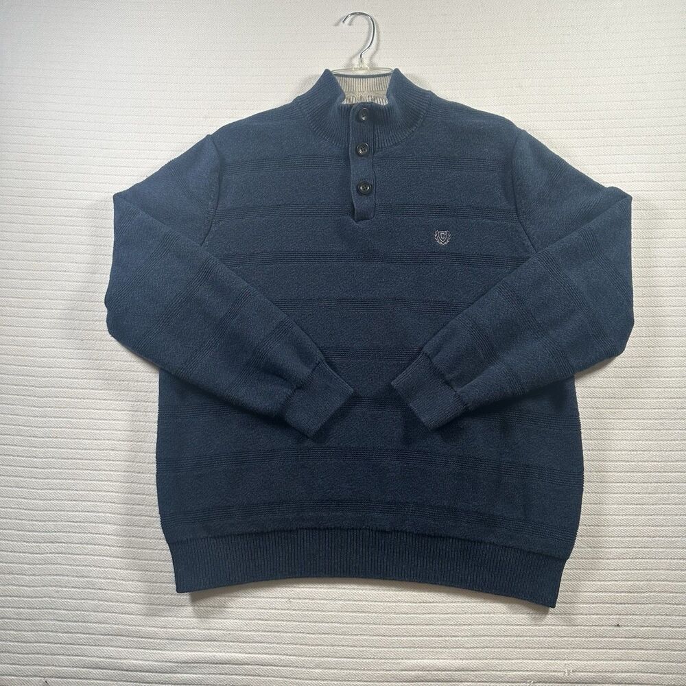 Chaps Mens XL Blue Mock Neck Pullover Sweater Button Collar Knit Casual